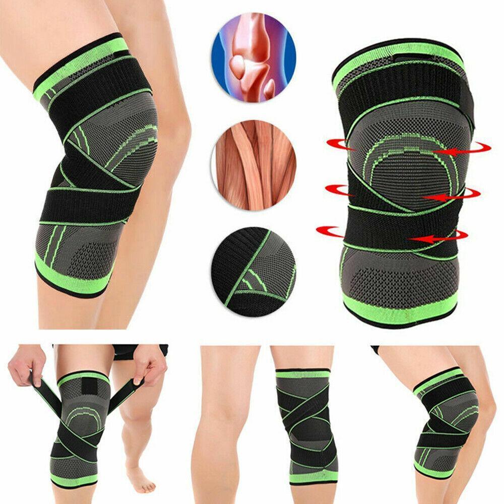 3D Weaving Knee Brace Breathable Sleeve Support Running Jogging Joint Pain Leg Green - Green-XL