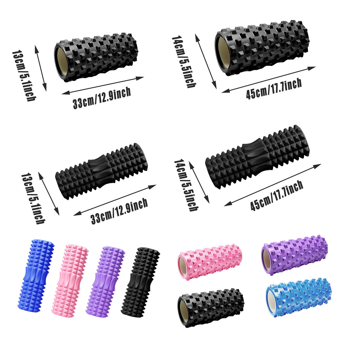 High Density EVA Foam Roller Yoga Massage Stick for Fitness - Wolf Tooth Style Purple-45cm