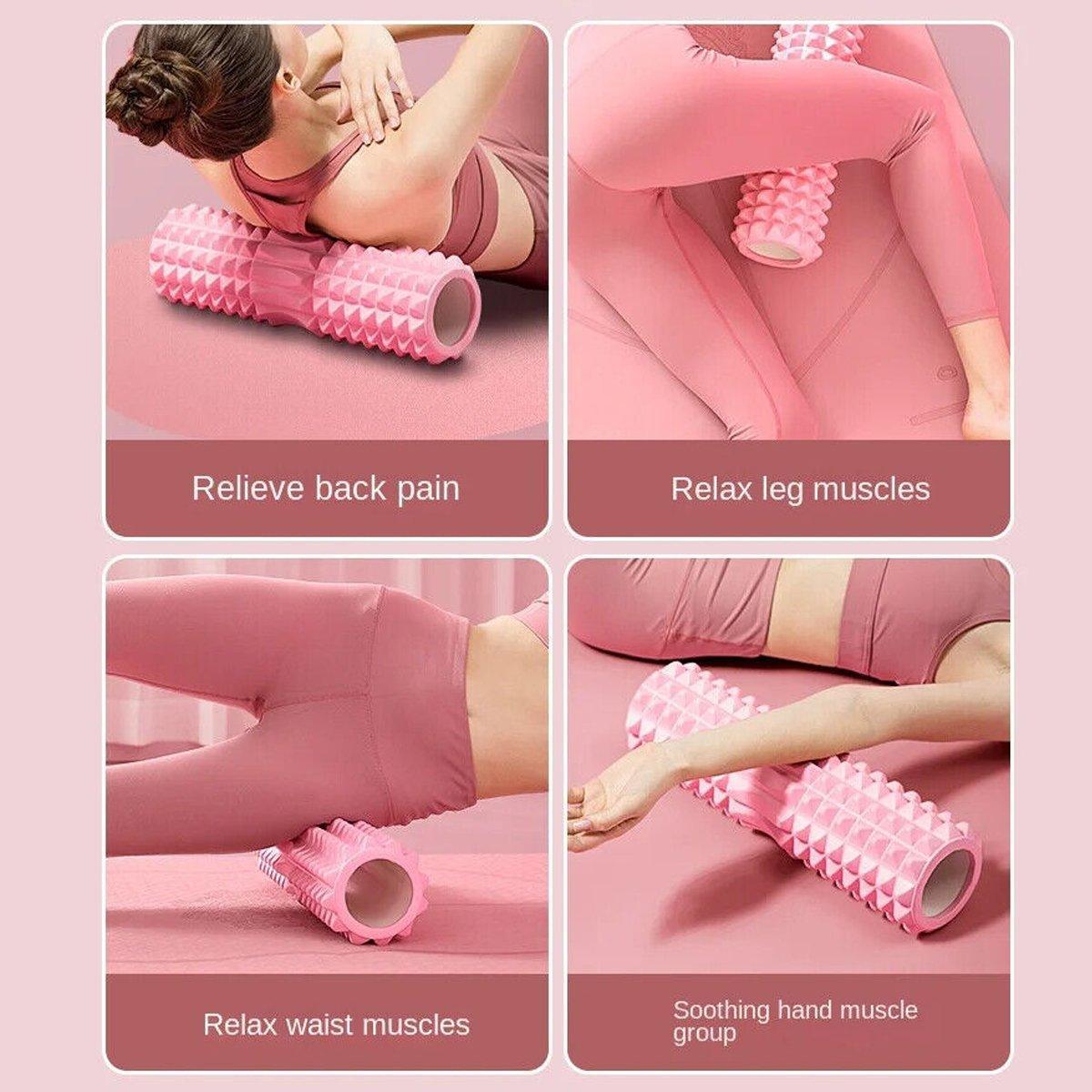 High Density EVA Foam Roller Yoga Massage Stick for Fitness - Wolf Tooth Style Purple-45cm
